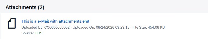 SAP-Anlagenliste: die aus Gmail abgelegte E-Mail erscheint als EML-Anlage am Beleg, Quelle GOS