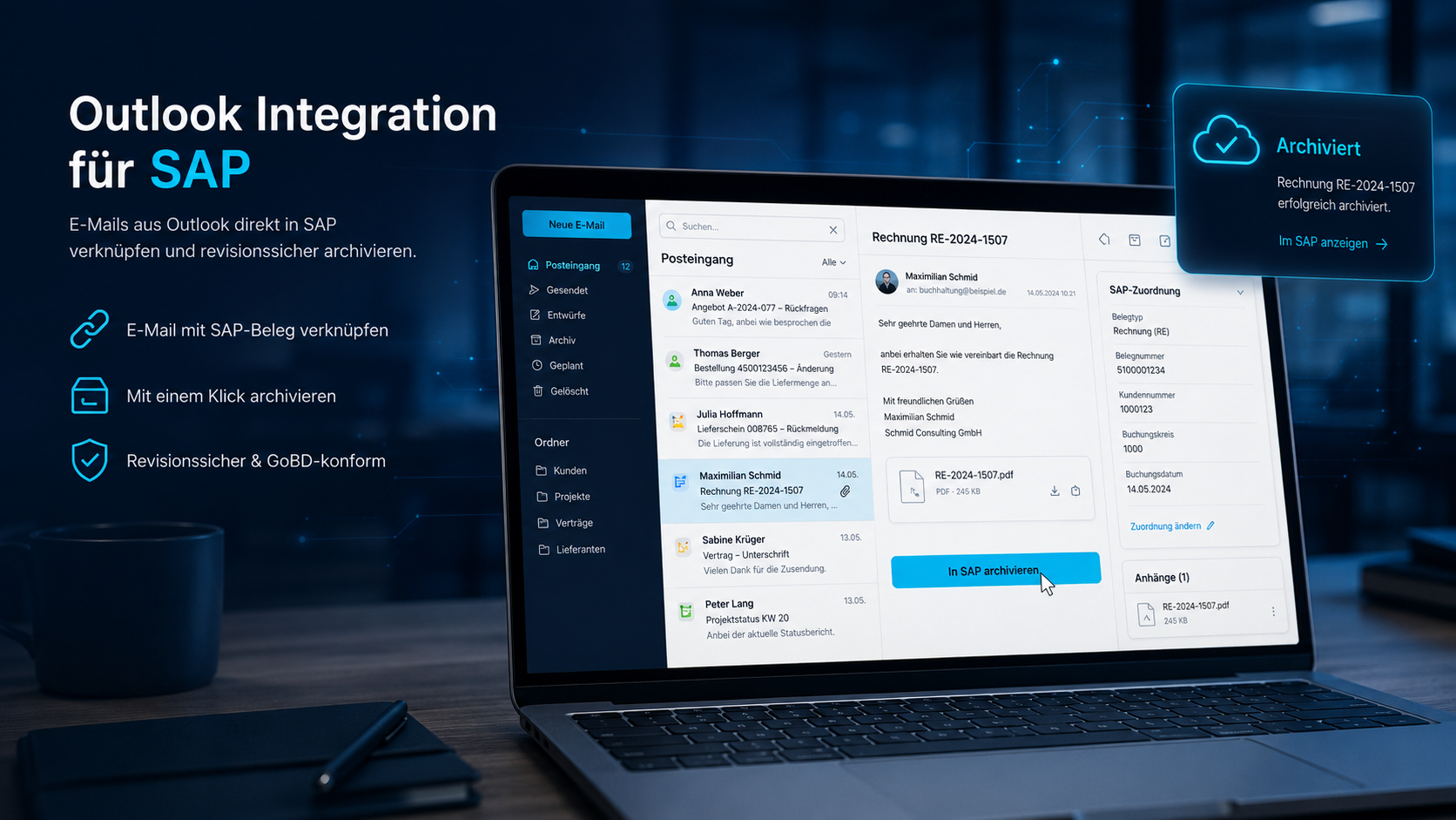 Outlook-Integration für SAP: E-Mail aus Outlook mit einem Klick am SAP-Beleg ablegen